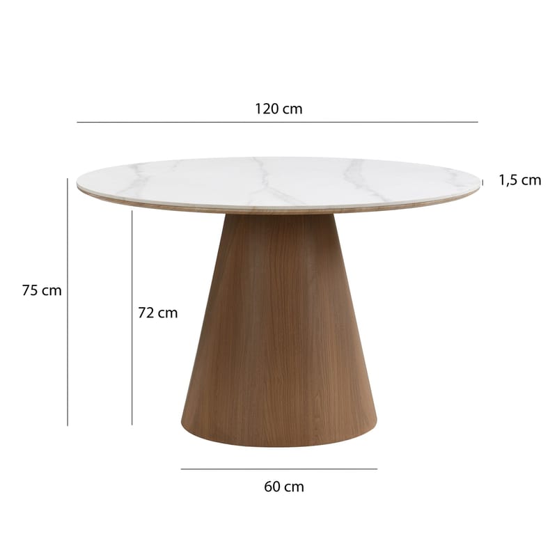 Zelnor Runt matbord 120 cm med sintrad stenskiva i marmorlook - vit marmoreffekt valnötseffekt - Möbler - Bord & matgrupper - Matbord & köksbord