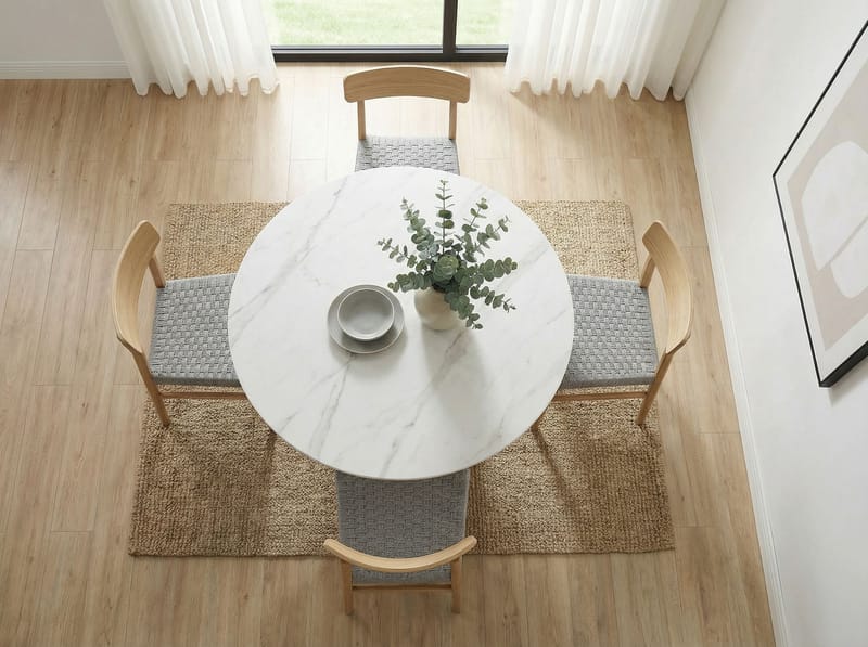 Zelnor Runt matbord 120 cm med sintrad stenskiva i marmorlook - vit marmoreffekt valnötseffekt - Möbler - Bord & matgrupper - Matbord & köksbord