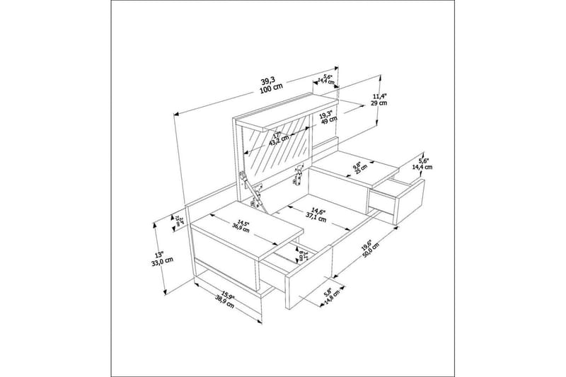 Zenn Sminkbord 100 cm - Vit - Möbler - Bord & matgrupper - Sminkbord & toalettbord