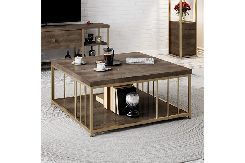 Zenn Soffbord 90x90 cm Brun/Guld - Hanah Home - Soffbord