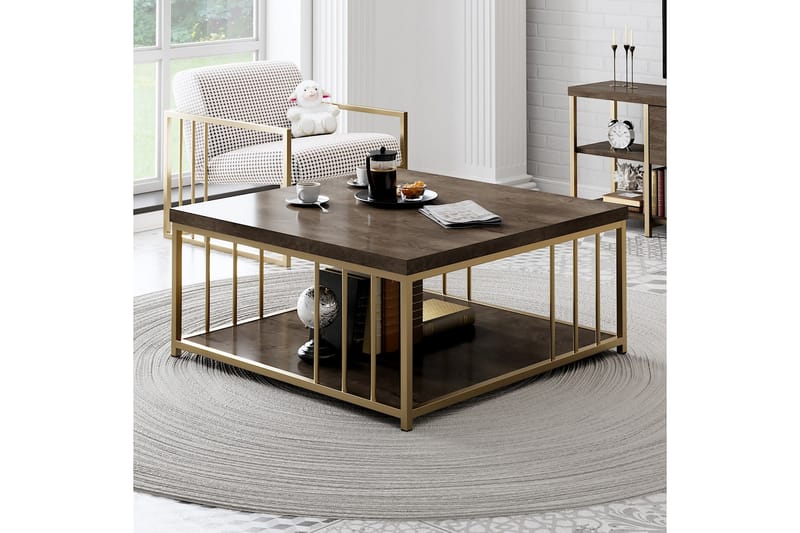 Zenn Soffbord 90x90 cm Brun/Guld - Hanah Home - Soffbord