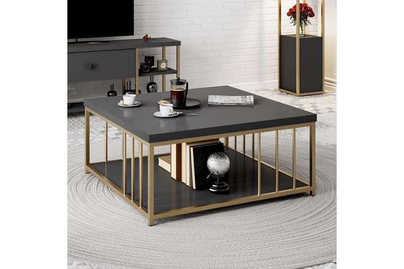 Zenn Soffbord 90x90 cm Svart/Guld - Hanah Home - Soffbord