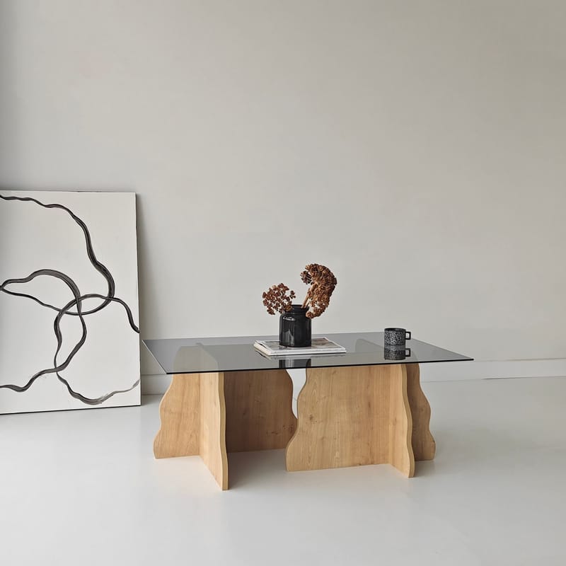 Zevric Soffbord 65x105 cm Rektangulär Glas - Safir Ek Och Rökt - Möbler - Bord & matgrupper - Soffbord