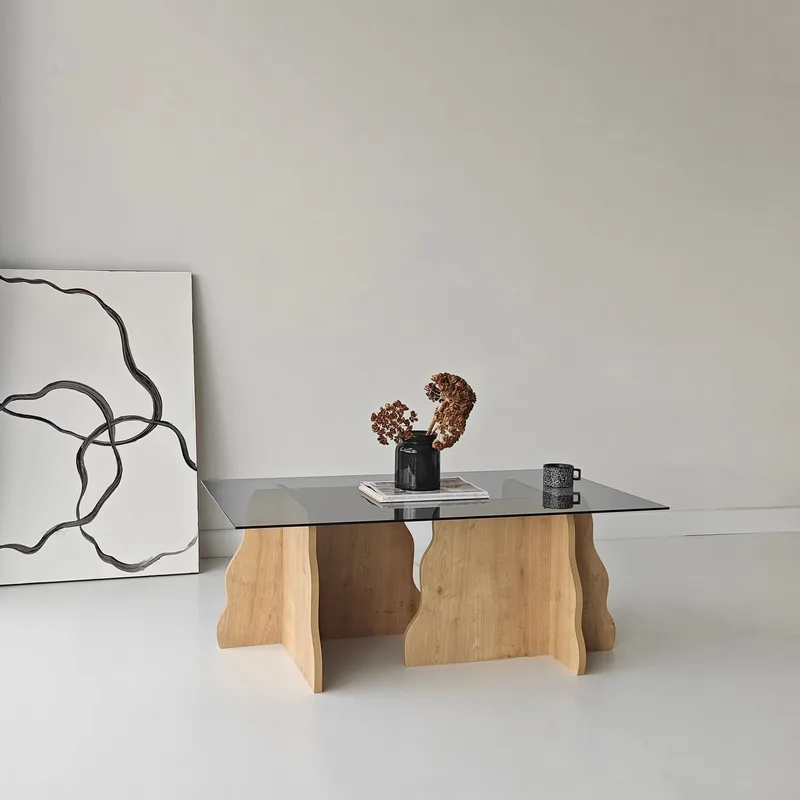 Zevric Soffbord 65x105 cm Rektangulär Glas - Safir Ek Och Rökt - Möbler - Bord & matgrupper - Soffbord