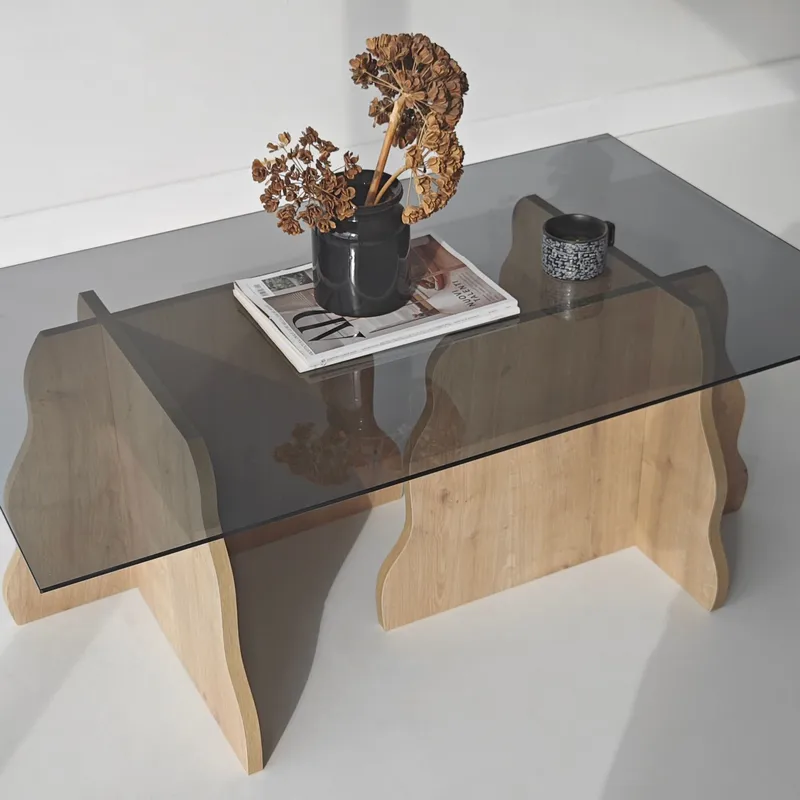 Zevric Soffbord 65x105 cm Rektangulär Glas - Safir Ek Och Rökt - Möbler - Bord & matgrupper - Soffbord