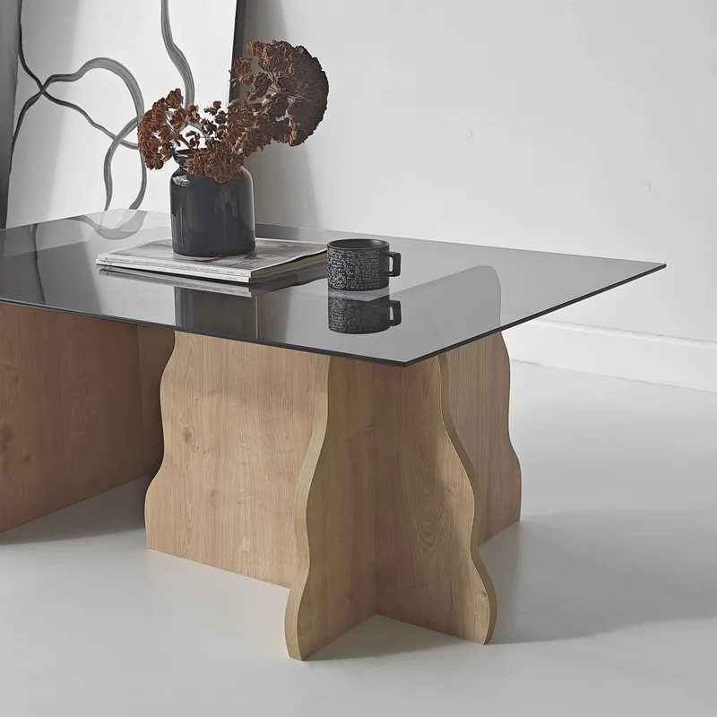 Zevric Soffbord 65x105 cm Rektangulär Glas - Safir Ek Och Rökt - Möbler - Bord & matgrupper - Soffbord