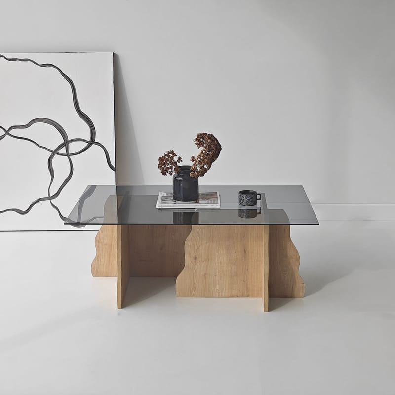 Zevric Soffbord 65x105 cm Rektangulär Glas - Safir Ek Och Rökt - Möbler - Bord & matgrupper - Soffbord