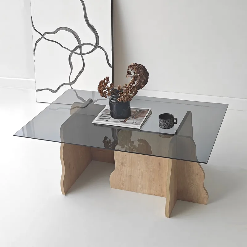 Zevric Soffbord 65x105 cm Rektangulär Glas - Safir Ek Och Rökt - Möbler - Bord & matgrupper - Soffbord