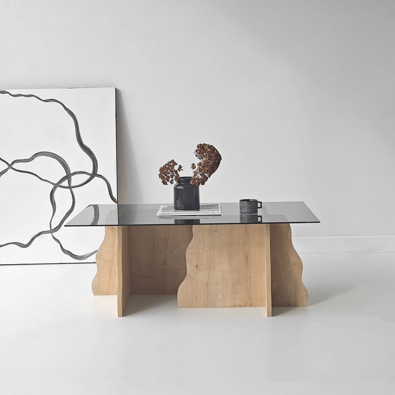 Zevric Soffbord 65x105 cm Rektangulär Glas - Safir Ek Och Rökt - Möbler - Bord & matgrupper - Soffbord