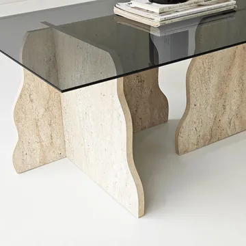 Zevric Soffbord 65x105 cm Rektangulär Glas - Travertin Och Rökt - Möbler - Bord & matgrupper - Soffbord