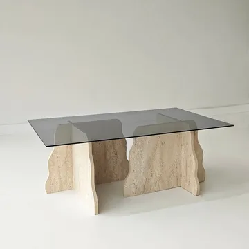 Zevric Soffbord 65x105 cm Rektangulär Glas - Travertin Och Rökt - Möbler - Bord & matgrupper - Soffbord