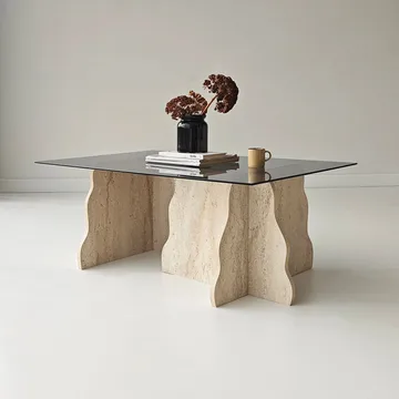Zevric Soffbord 65x105 cm Rektangulär Glas - Travertin Och Rökt - Möbler - Bord & matgrupper - Soffbord