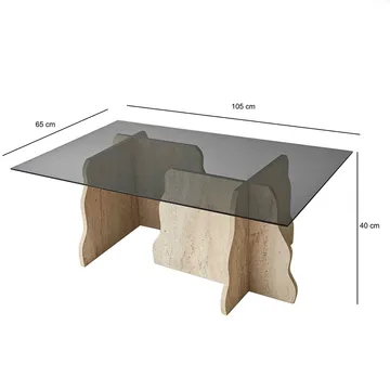 Zevric Soffbord 65x105 cm Rektangulär Glas - Travertin Och Rökt - Möbler - Bord & matgrupper - Soffbord