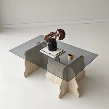 Zevric Soffbord 65x105 cm Rektangulär Glas - Travertin Och Rökt - Möbler - Bord & matgrupper - Soffbord