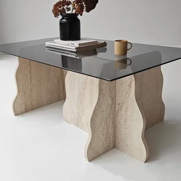 Zevric Soffbord 65x105 cm Rektangulär Glas - Travertin Och Rökt - Möbler - Bord & matgrupper - Soffbord