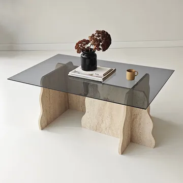 Zevric Soffbord 65x105 cm Rektangulär Glas - Travertin Och Rökt - Möbler - Bord & matgrupper - Soffbord