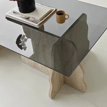 Zevric Soffbord 65x105 cm Rektangulär Glas - Travertin Och Rökt - Möbler - Bord & matgrupper - Soffbord