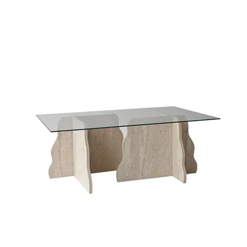 Zevric Soffbord 65x105 cm Rektangulär Glas - Travertin Och Transparent - Möbler - Bord & matgrupper - Soffbord