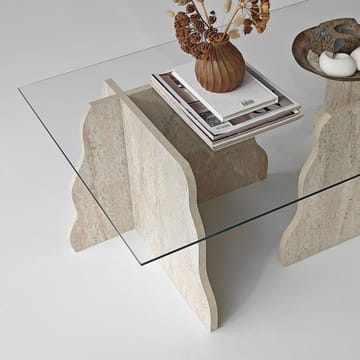 Zevric Soffbord 65x105 cm Rektangulär Glas - Travertin Och Transparent - Möbler - Bord & matgrupper - Soffbord