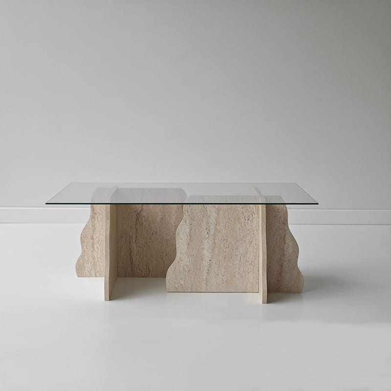 Zevric Soffbord 65x105 cm Rektangulär Glas - Travertin Och Transparent - Möbler - Bord & matgrupper - Soffbord