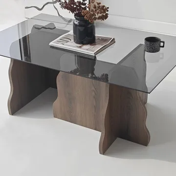 Zevric Soffbord 65x105 cm Rektangulär Glas - Valnöt Och Rökt - Möbler - Bord & matgrupper - Soffbord