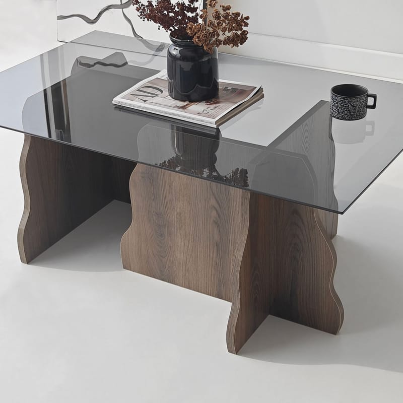 Zevric Soffbord 65x105 cm Rektangulär Glas - Valnöt Och Rökt - Möbler - Bord & matgrupper - Soffbord