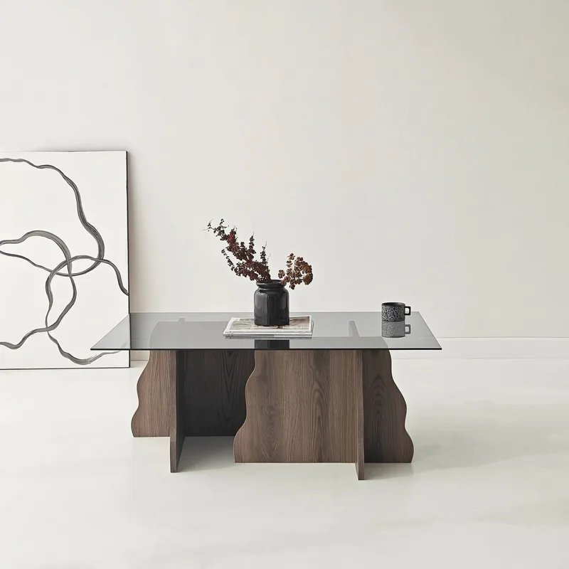 Zevric Soffbord 65x105 cm Rektangulär Glas - Valnöt Och Rökt - Möbler - Bord & matgrupper - Soffbord