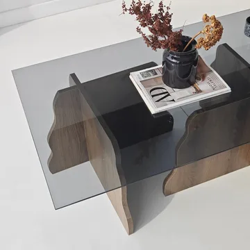 Zevric Soffbord 65x105 cm Rektangulär Glas - Valnöt Och Rökt - Möbler - Bord & matgrupper - Soffbord