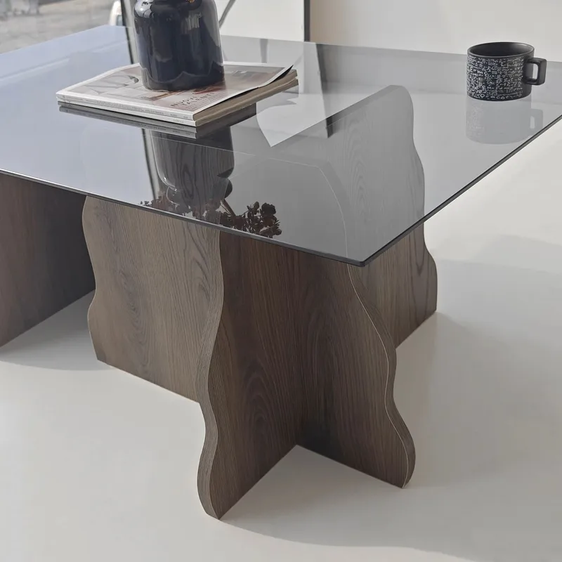 Zevric Soffbord 65x105 cm Rektangulär Glas - Valnöt Och Rökt - Möbler - Bord & matgrupper - Soffbord