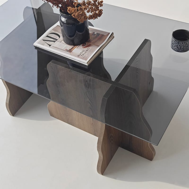 Zevric Soffbord 65x105 cm Rektangulär Glas - Valnöt Och Rökt - Möbler - Bord & matgrupper - Soffbord