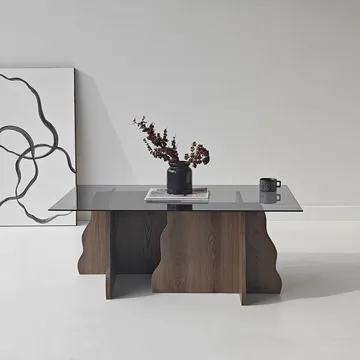 Zevric Soffbord 65x105 cm Rektangulär Glas - Valnöt Och Rökt - Möbler - Bord & matgrupper - Soffbord