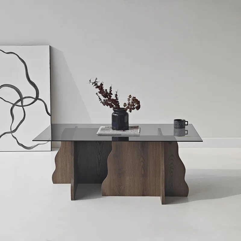Zevric Soffbord 65x105 cm Rektangulär Glas - Valnöt Och Rökt - Möbler - Bord & matgrupper - Soffbord