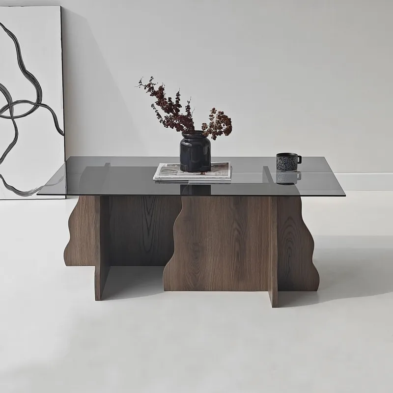 Zevric Soffbord 65x105 cm Rektangulär Glas - Valnöt Och Rökt - Möbler - Bord & matgrupper - Soffbord
