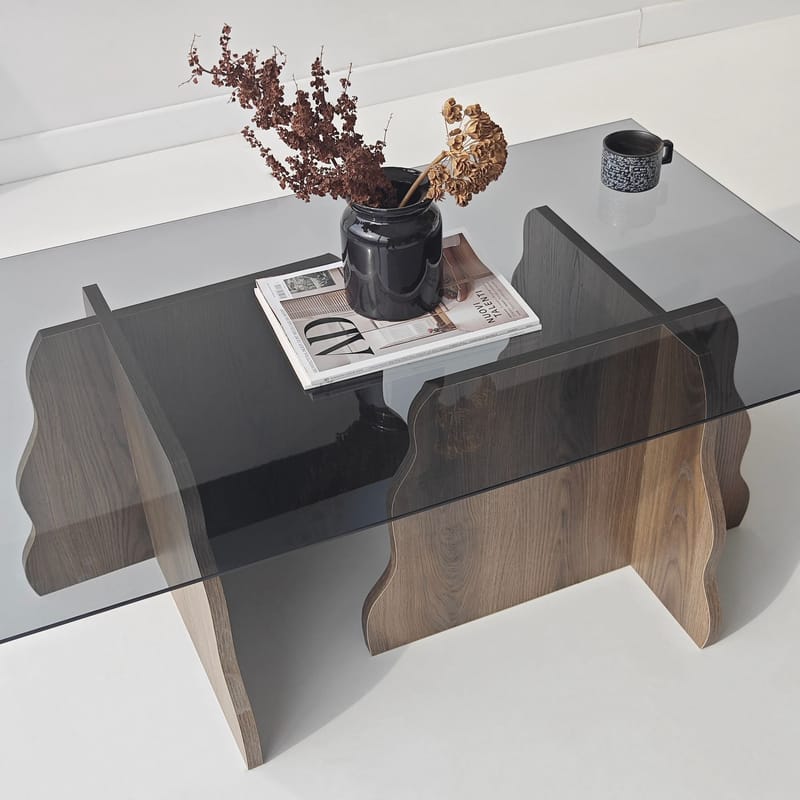 Zevric Soffbord 65x105 cm Rektangulär Glas - Valnöt Och Rökt - Möbler - Bord & matgrupper - Soffbord