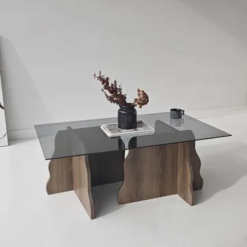 Zevric Soffbord 65x105 cm Rektangulär Glas - Valnöt Och Rökt - Möbler - Bord & matgrupper - Soffbord