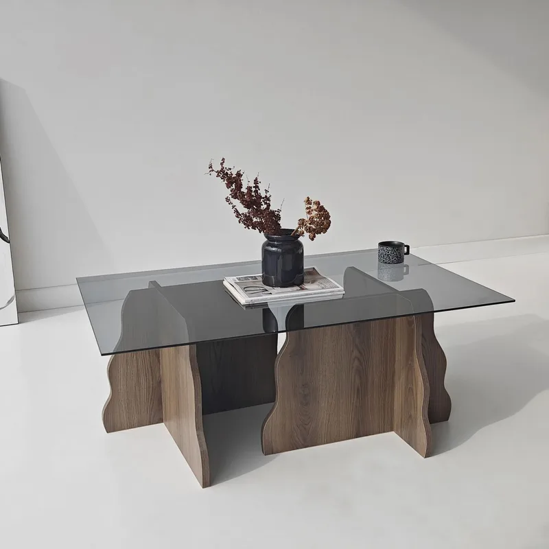 Zevric Soffbord 65x105 cm Rektangulär Glas - Valnöt Och Rökt - Möbler - Bord & matgrupper - Soffbord