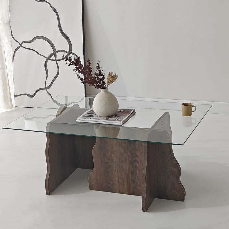 Zevric Soffbord 65x105 cm Rektangulär Glas - Valnöt Och Transparent - Möbler - Bord & matgrupper - Soffbord