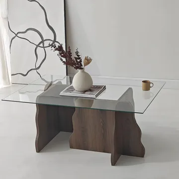 Zevric Soffbord 65x105 cm Rektangulär Glas - Valnöt Och Transparent - Möbler - Bord & matgrupper - Soffbord