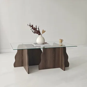Zevric Soffbord 65x105 cm Rektangulär Glas - Valnöt Och Transparent - Möbler - Bord & matgrupper - Soffbord