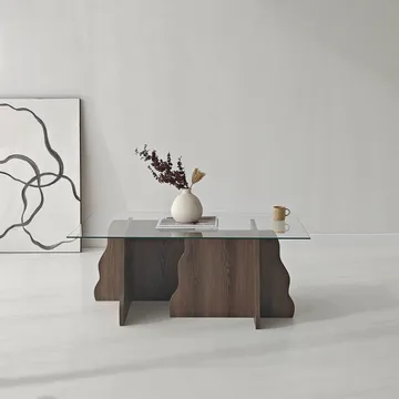 Zevric Soffbord 65x105 cm Rektangulär Glas - Valnöt Och Transparent - Möbler - Bord & matgrupper - Soffbord