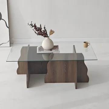 Zevric Soffbord 65x105 cm Rektangulär Glas - Valnöt Och Transparent - Möbler - Bord & matgrupper - Soffbord