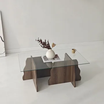 Zevric Soffbord 65x105 cm Rektangulär Glas - Valnöt Och Transparent - Möbler - Bord & matgrupper - Soffbord