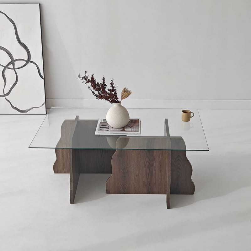 Zevric Soffbord 65x105 cm Rektangulär Glas - Valnöt Och Transparent - Möbler - Bord & matgrupper - Soffbord