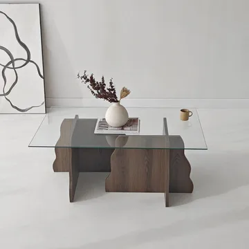 Zevric Soffbord 65x105 cm Rektangulär Glas - Valnöt Och Transparent - Möbler - Bord & matgrupper - Soffbord