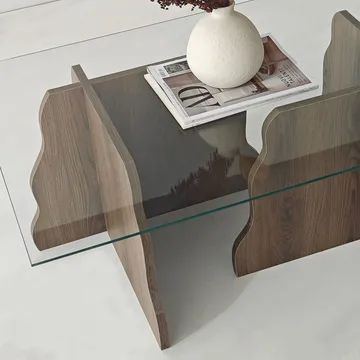 Zevric Soffbord 65x105 cm Rektangulär Glas - Valnöt Och Transparent - Möbler - Bord & matgrupper - Soffbord