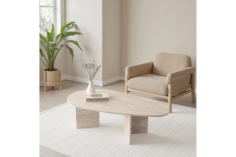 Zeyra Soffbord 139,5 cm - Travertine - Möbler - Bord & matgrupper - Soffbord