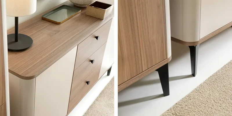 Zeyrin Möbelset vardagsrum - Skänk + Vitrinskåp + Matbord 120 cm - Brun|beige - Möbler - Möbelset - Möbelset för vardagsrum