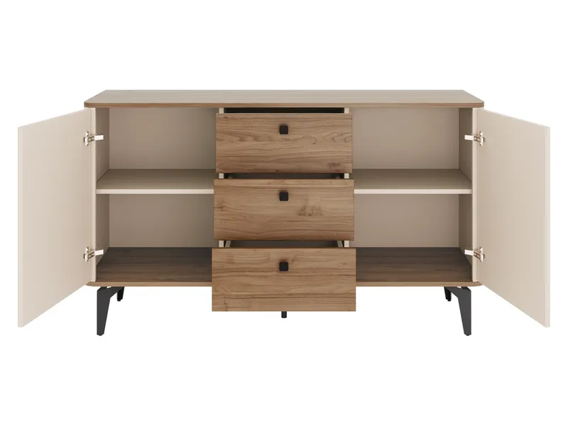 Zeyrin Möbelset vardagsrum - Skänk + Vitrinskåp + Matbord 120 cm - Brun|beige - Möbler - Möbelset - Möbelset för vardagsrum