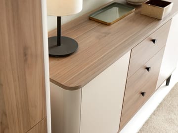 Zeyrin Möbelset vardagsrum - Skänk + Vitrinskåp + Matbord 120 cm - Brun|beige - Möbler - Möbelset - Möbelset för vardagsrum