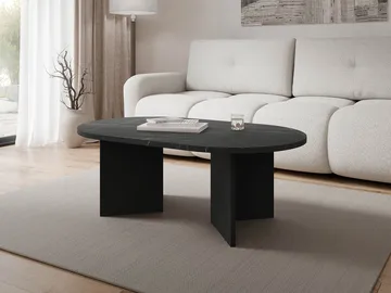 Zyleron Ovalt Soffbord 110x65 cm med Marmorutseende och Panelben - Svart - Möbler - Bord & matgrupper - Soffbord